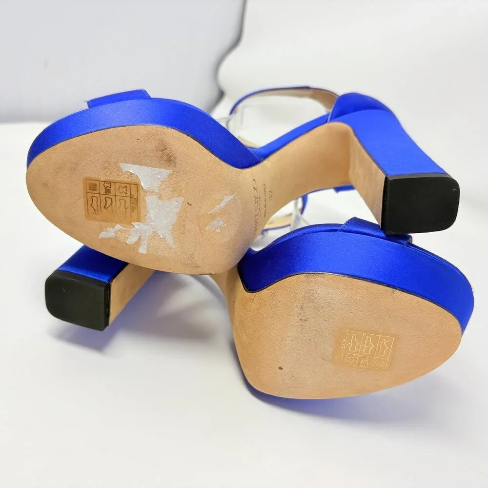 Jimmy Choo Mionne 120 Satin Platform Sandal Heel Blue Size 37 / 7 - Picture 14 of 15